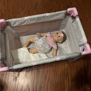 Baby Doll with Floral Dress in Pink Playpen
